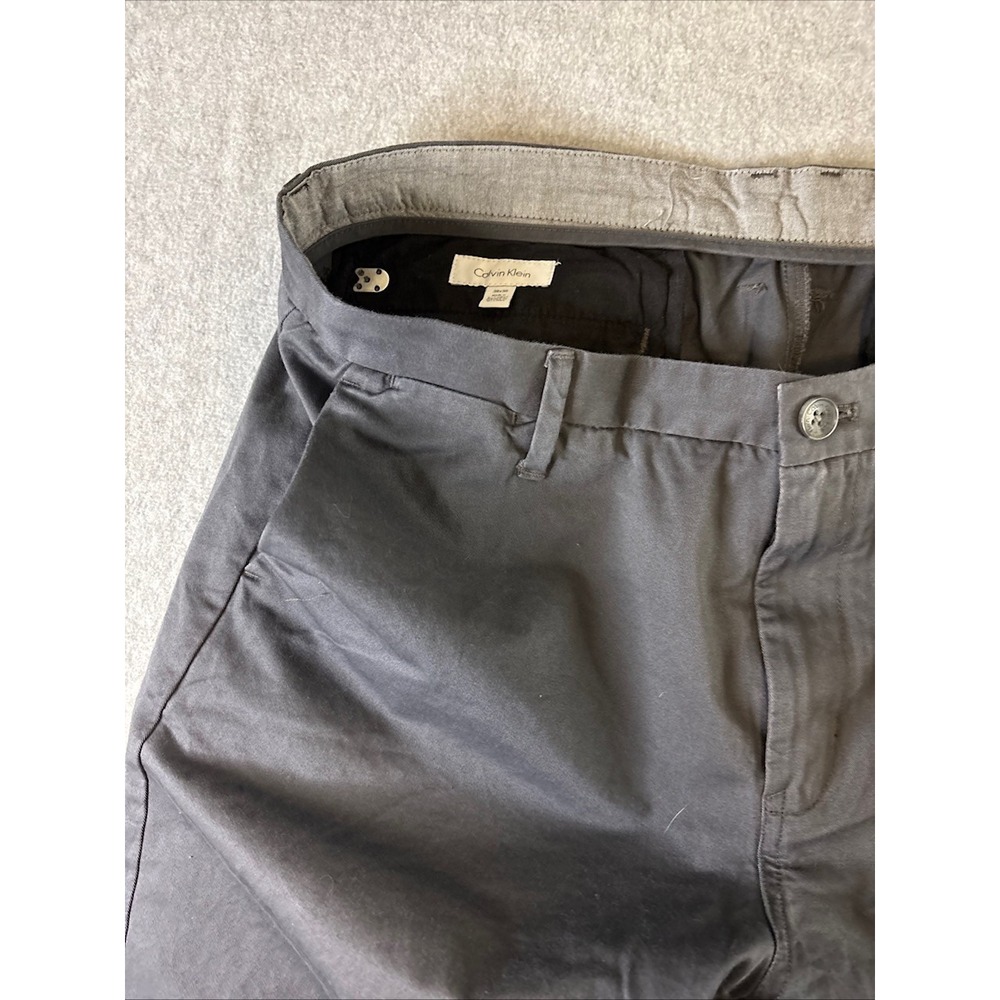 Calvin Klein Mens 38x30 Dark Gray Chino Flat Front Fitted Dress Casual Trouser - Picture 7 of 10
